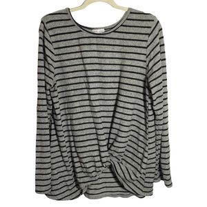 Thyme & Honey Twist Front Sweater Womens XL Gray Strip Long Sleeve Knitted Top